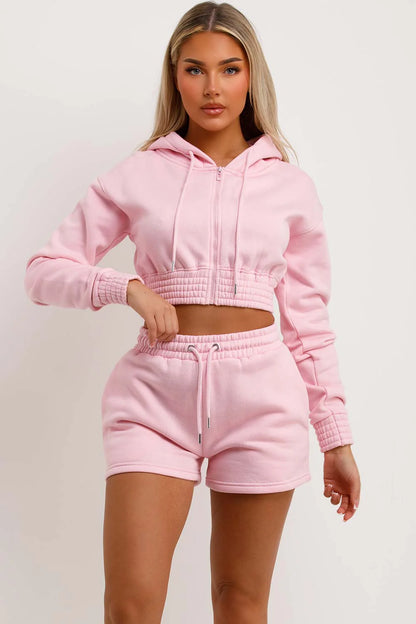 Shorts-Crop Tracksuit Set PINK