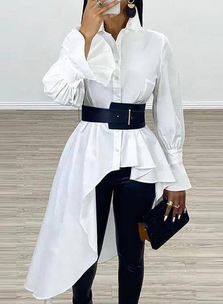 Elegant cotton Belted  high low Shirt Top