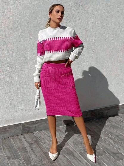 Sweater Knit Skirt Set (Fuchsia)