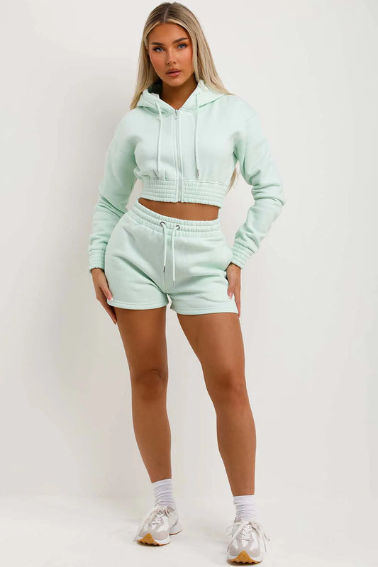 Shorts-Crop Tracksuit Set-MINT