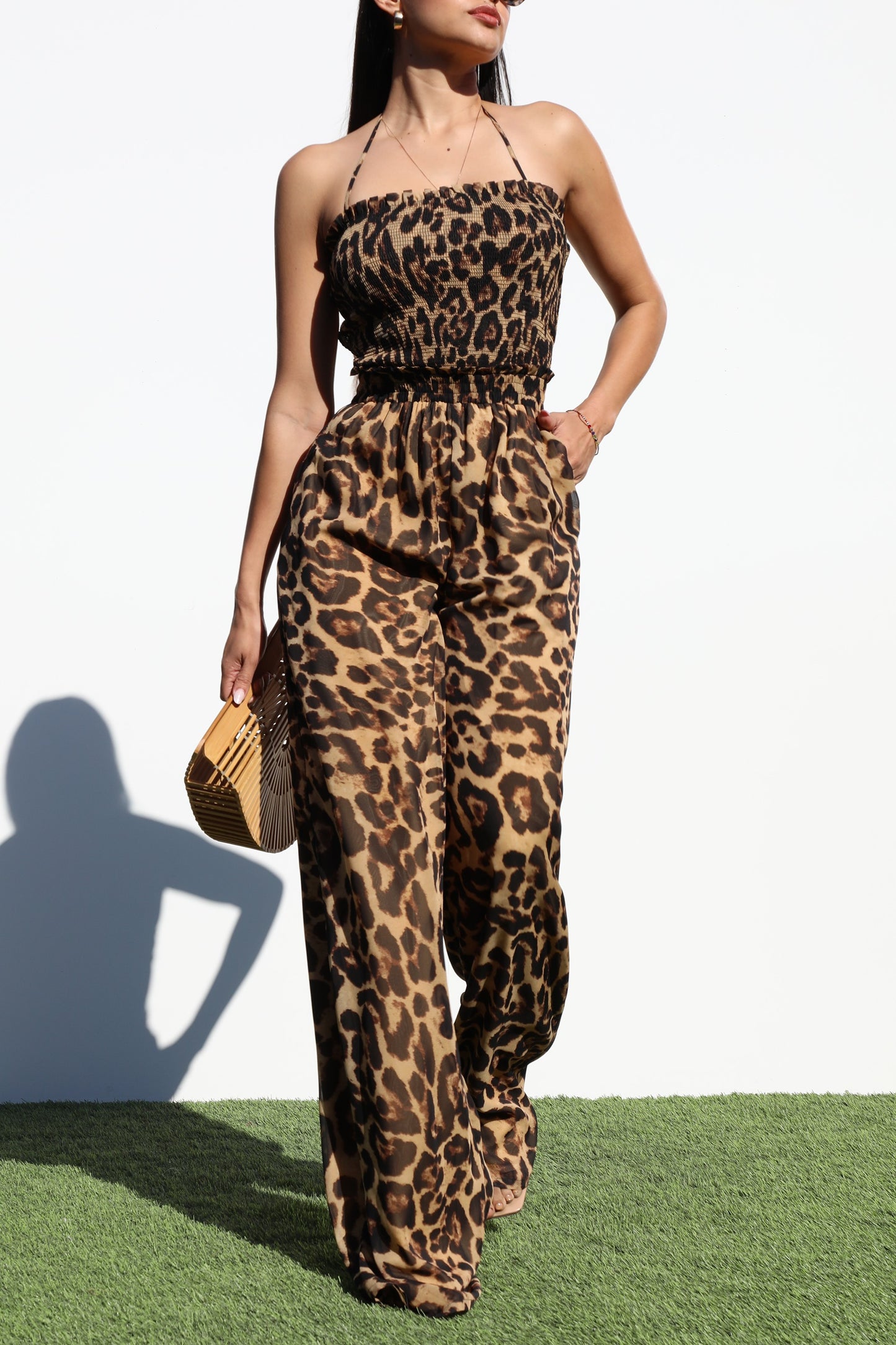 Leopard Print Open Back Jumpsuit