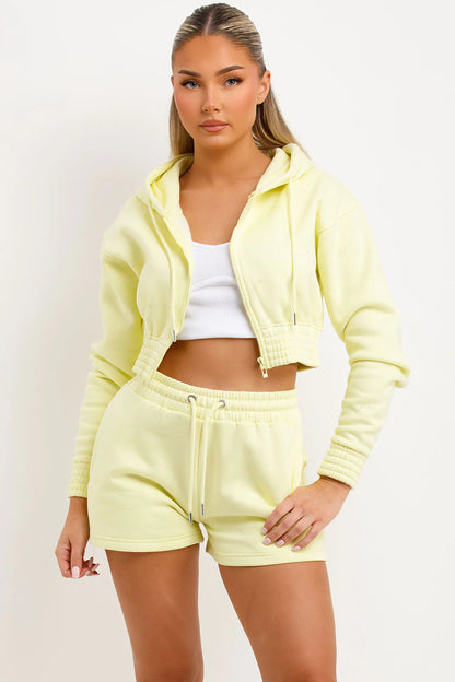 Shorts-Crop Tracksuit Set Lemon