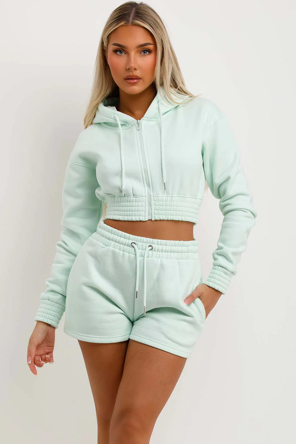 Shorts-Crop Tracksuit Set-MINT