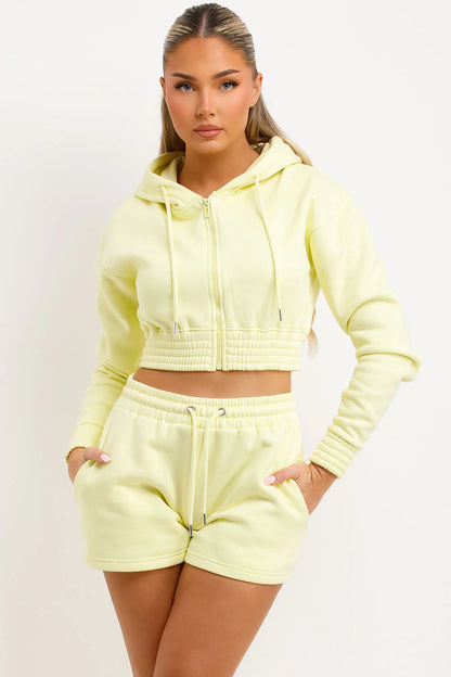 Shorts-Crop Tracksuit Set Lemon